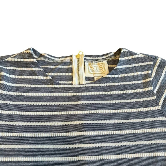 Sail to Sable STS Blue White Stripe Dress Crew Neck Stretch Size Medium Women's - Picture 2 of 6